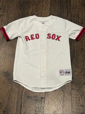 Majestic Vintage MLB Boston Red Sox Button-Front White Jersey- Manny Ramirez #24